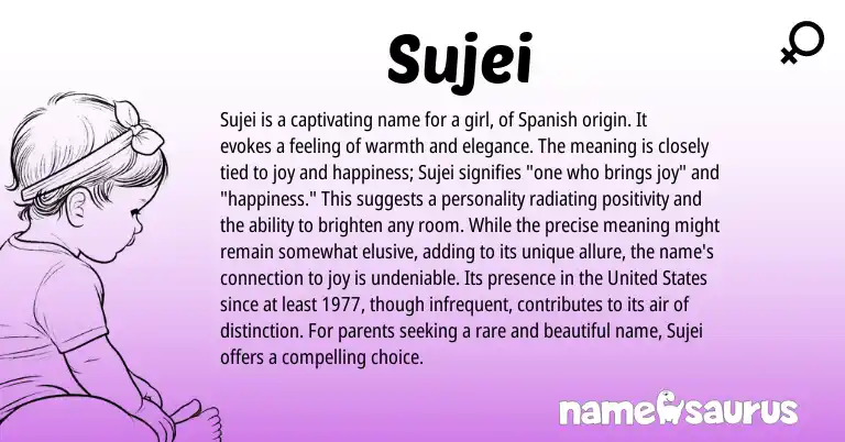Infographic about Sujei name meaning, Sujei is a name from Spanish origin(s).