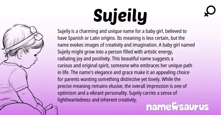 Infographic about Sujeily name meaning, Sujeily is a name from Latin, Spanish origin(s).