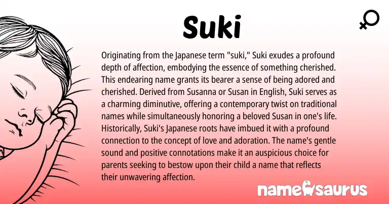 Infographic about Suki name meaning, Suki is a name from English, Japanese origin(s).