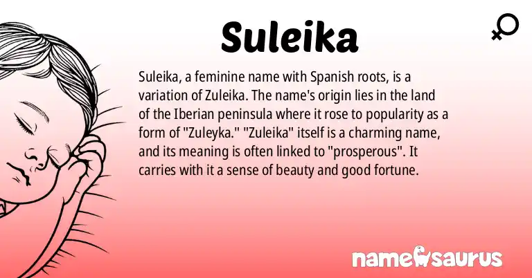 Infographic about Suleika name meaning, Suleika is a name from Spanish origin(s).