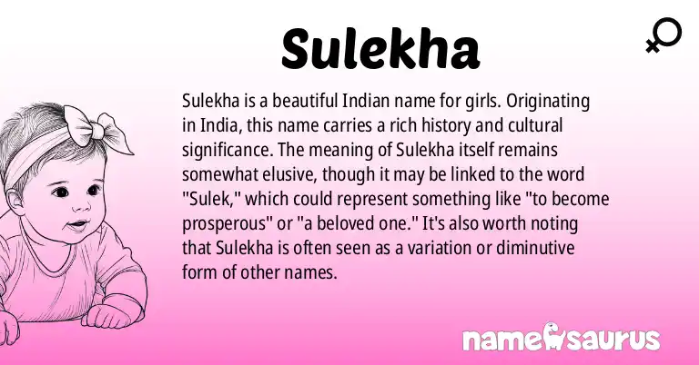 Infographic about Sulekha name meaning, Sulekha is a name from Indian origin(s).