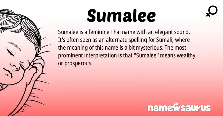 Infographic about Sumalee name meaning, Sumalee is a name from Thai origin(s).