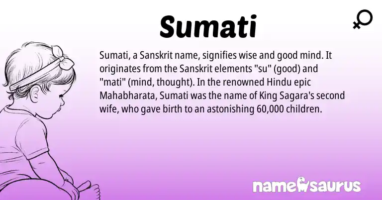Infographic about Sumati name meaning, Sumati is a name from Sanskrit, Hindu origin(s).