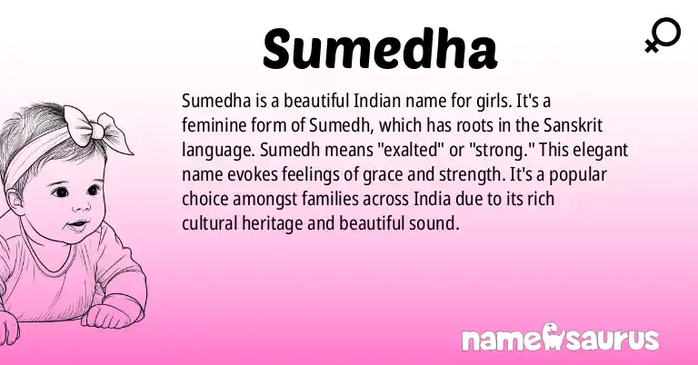 Infographic about Sumedha name meaning, Sumedha is a name from Indian origin(s).