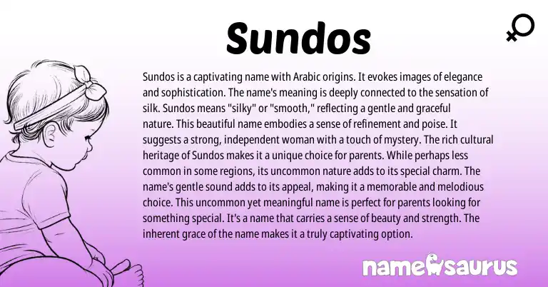 Infographic about Sundos name meaning, Sundos is a name from Arabic origin(s).