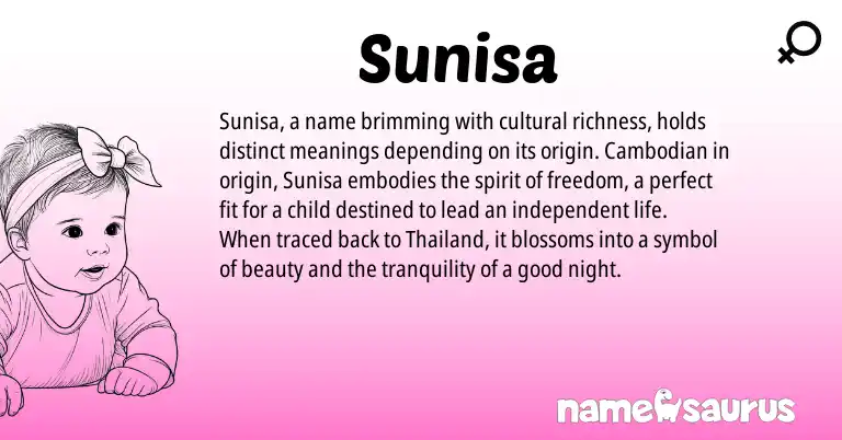 Infographic about Sunisa name meaning, Sunisa is a name from Cambodian origin(s).