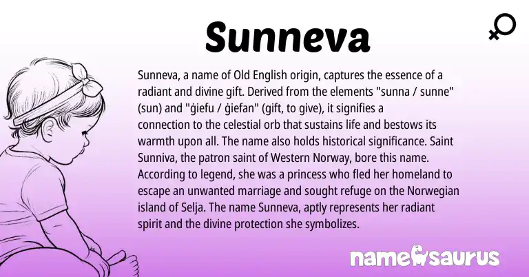 Infographic about Sunneva name meaning, Sunneva is a name from Norway, Old English, Norwegian origin(s).