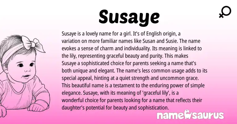 Infographic about Susaye name meaning, Susaye is a name from English origin(s).