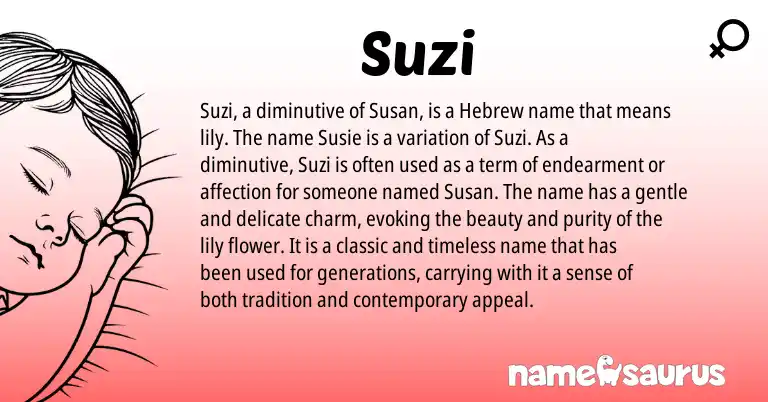 Infographic about Suzi name meaning, Suzi is a name from Hebrew origin(s).