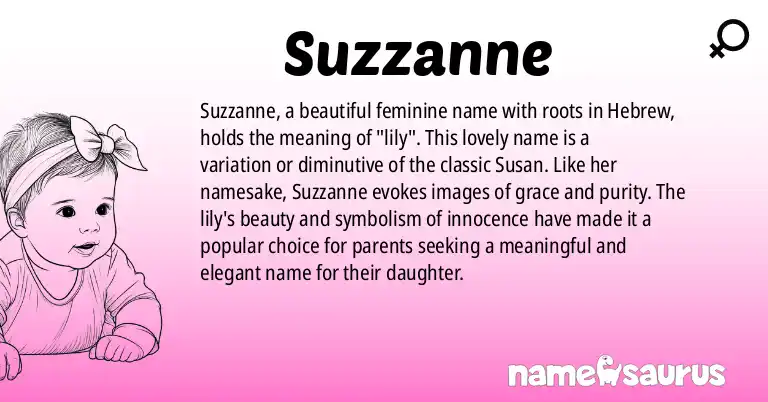 Infographic about Suzzanne name meaning, Suzzanne is a name from Hebrew origin(s).