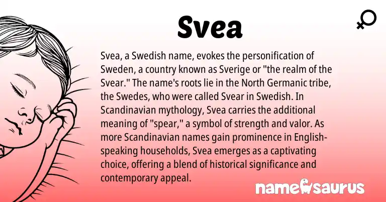 Infographic about Svea name meaning, Svea is a name from Scandinavian, English, Swedish, Germanic origin(s).