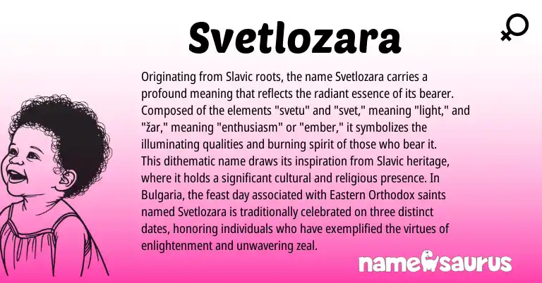 Infographic about Svetlozara name meaning, Svetlozara is a name from Slavic origin(s).