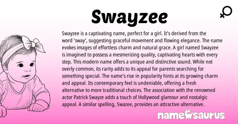 Infographic about Swayzee name meaning, Swayzee is a name from English origin(s).