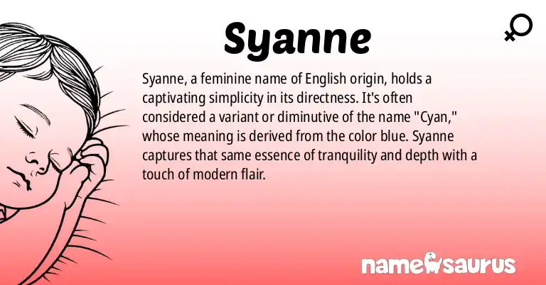 Infographic about Syanne name meaning, Syanne is a name from English origin(s).