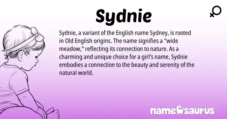Infographic about Sydnie name meaning, Sydnie is a name from Old English, English origin(s).
