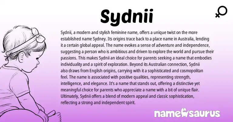 Infographic about Sydnii name meaning, Sydnii is a name from English origin(s).