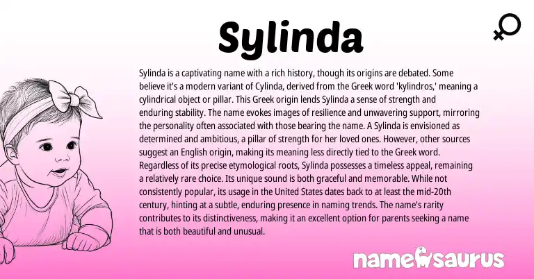 Infographic about Sylinda name meaning, Sylinda is a name from Greek origin(s).