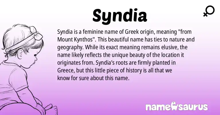 Infographic about Syndia name meaning, Syndia is a name from Greek origin(s).