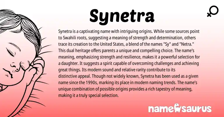 Infographic about Synetra name meaning, Synetra is a name from Swahili origin(s).
