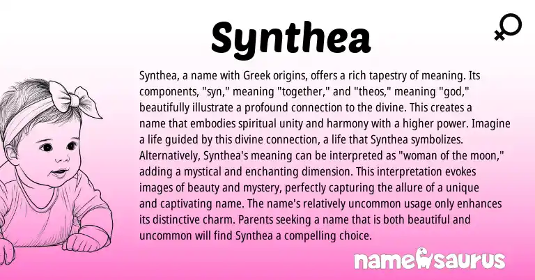 Infographic about Synthea name meaning, Synthea is a name from Greek origin(s).