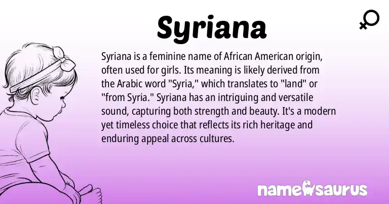 Infographic about Syriana name meaning, Syriana is a name from African American origin(s).