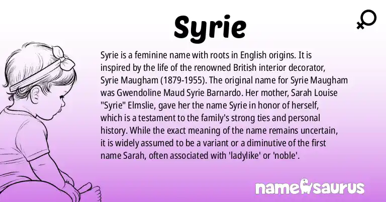 Infographic about Syrie name meaning, Syrie is a name from English origin(s).