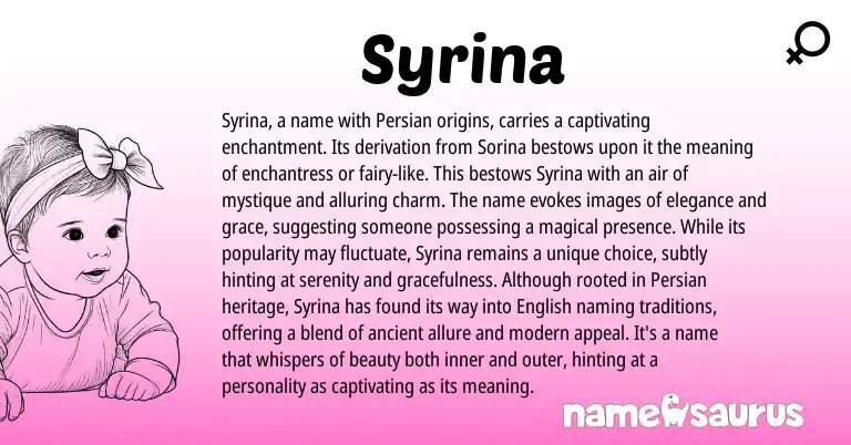 Infographic about Syrina name meaning, Syrina is a name from Persian origin(s).