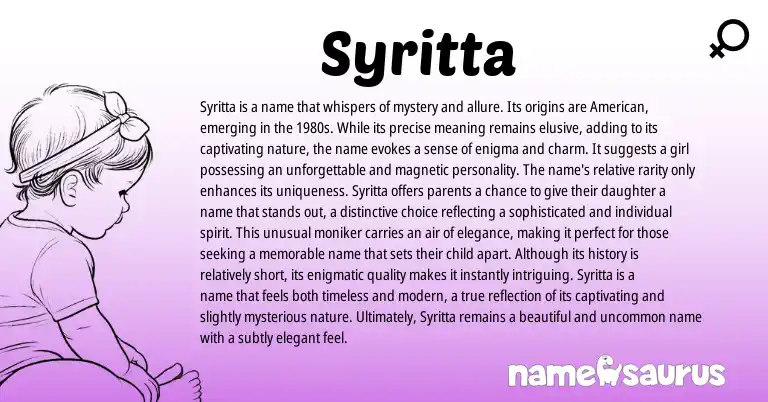 Infographic about Syritta name meaning, Syritta is a name from Other origin(s).