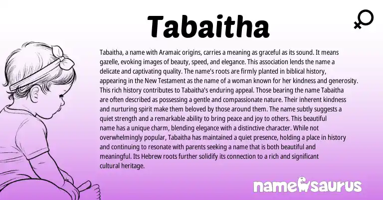 Infographic about Tabaitha name meaning, Tabaitha is a name from Hebrew, Aramaic, Biblical origin(s).
