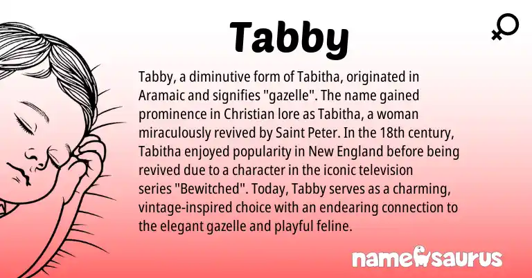 Infographic about Tabby name meaning, Tabby is a name from Aramaic, England origin(s).