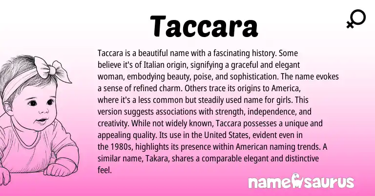 Infographic about Taccara name meaning, Taccara is a name from Italian origin(s).