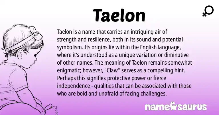 Infographic about Taelon name meaning, Taelon is a name from English origin(s).