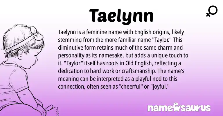Infographic about Taelynn name meaning, Taelynn is a name from English origin(s).