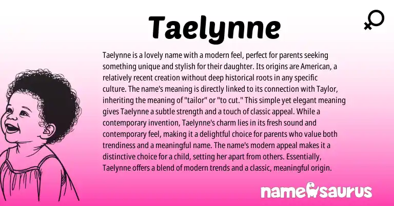 Infographic about Taelynne name meaning, Taelynne is a name from American origin(s).