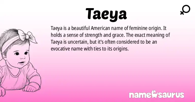 Infographic about Taeya name meaning, Taeya is a name from American origin(s).