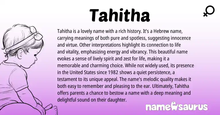Infographic about Tahitha name meaning, Tahitha is a name from Hebrew origin(s).