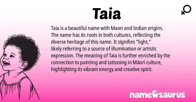 Infographic about Taia name meaning, Taia is a name from Maori, Indian origin(s).
