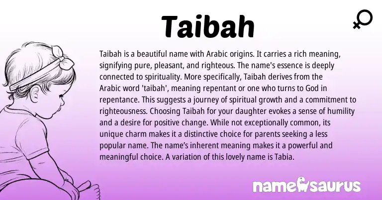 Infographic about Taibah name meaning, Taibah is a name from Arabic origin(s).