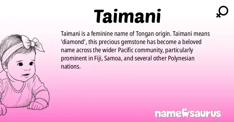 Infographic about Taimani name meaning, Taimani is a name from Tongan origin(s).