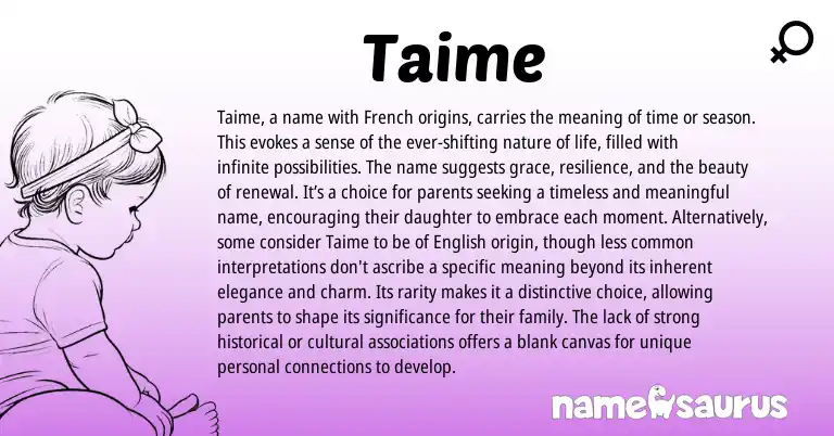 Infographic about Taime name meaning, Taime is a name from French origin(s).