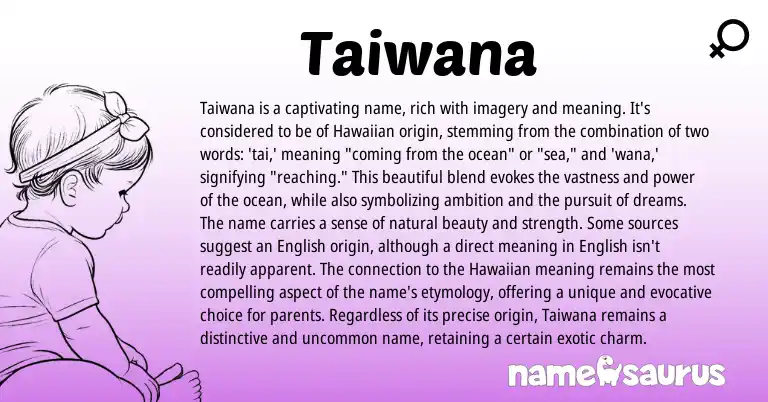 Infographic about Taiwana name meaning, Taiwana is a name from Hawaiian origin(s).