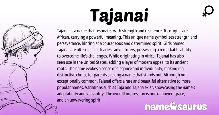 Infographic about Tajanai name meaning, Tajanai is a name from African origin(s).