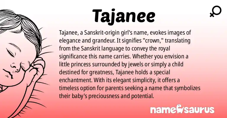 Infographic about Tajanee name meaning, Tajanee is a name from Sanskrit origin(s).