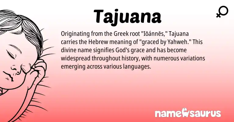 Infographic about Tajuana name meaning, Tajuana is a name from Hebrew, Greek origin(s).