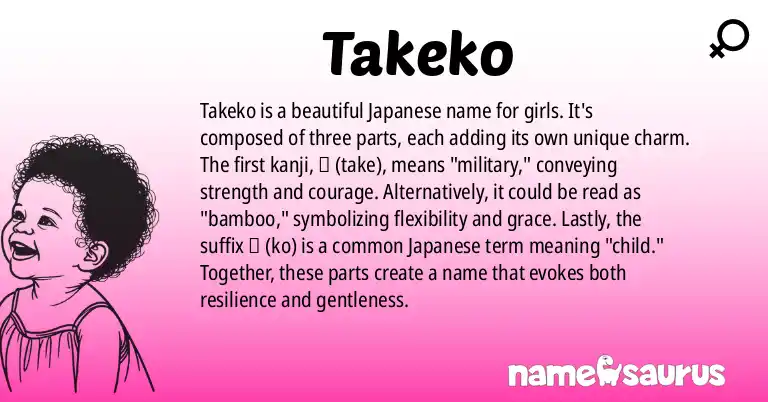 Infographic about Takeko name meaning, Takeko is a name from Japanese origin(s).