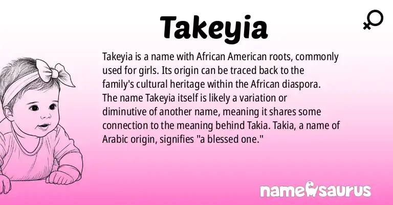 Infographic about Takeyia name meaning, Takeyia is a name from African American origin(s).