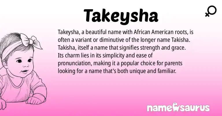 Infographic about Takeysha name meaning, Takeysha is a name from African American origin(s).