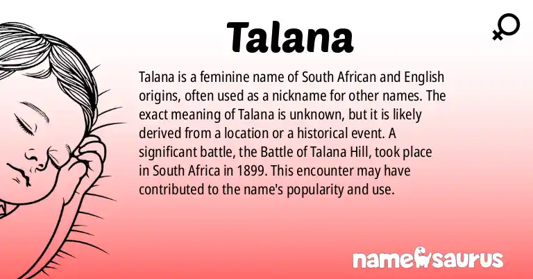 Infographic about Talana name meaning, Talana is a name from South African, English origin(s).