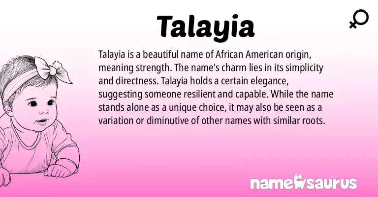 Infographic about Talayia name meaning, Talayia is a name from African American origin(s).