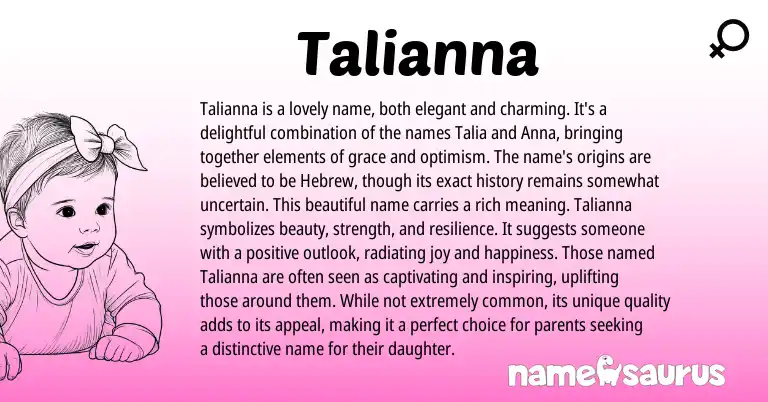 Infographic about Talianna name meaning, Talianna is a name from Hebrew origin(s).